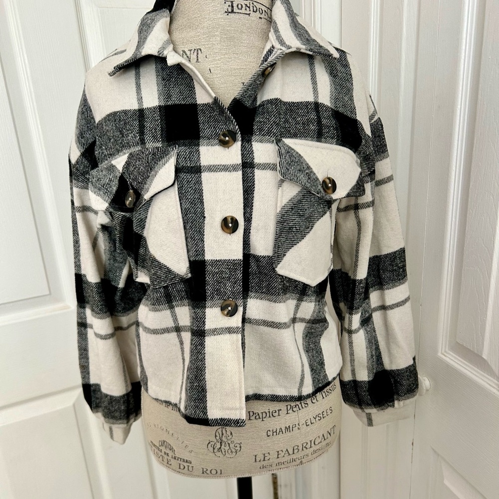 C By One Cropped Plaid Flannel Shacket